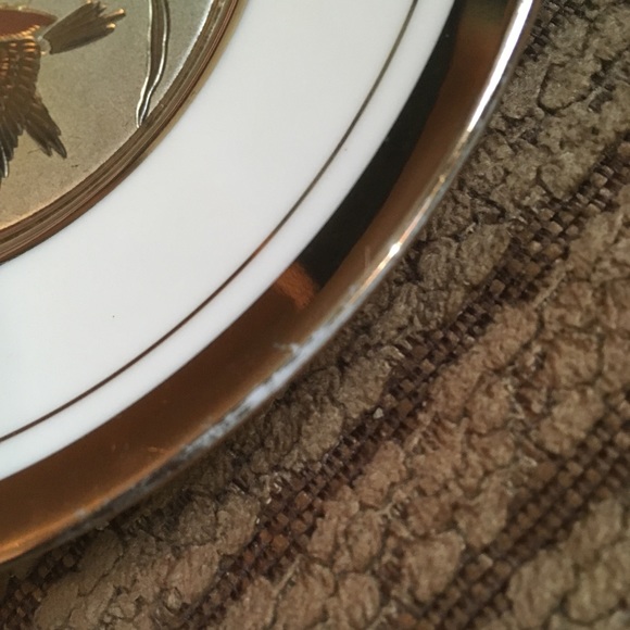 Vintage Chokin Etched copper Gilded Hummingbird Dish 6” - Picture 8 of 15